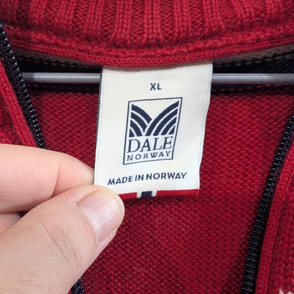 Dale of Norway Red White Sweater 1/4 Zip Up Neck Wool Knit Men's XL - Picture 8 of 9